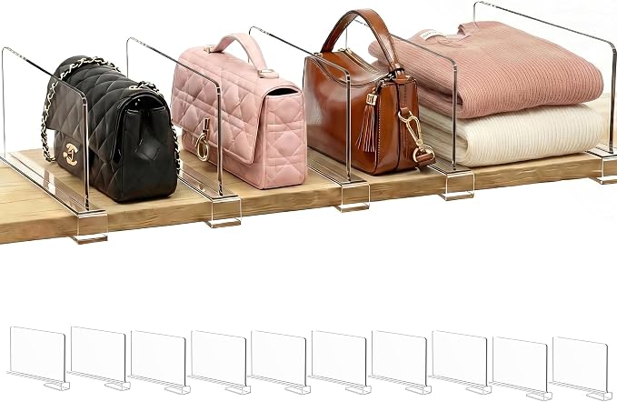 Shelf Dividers Purse Organizer for Closet: 6-inch Tall Acrylic Handbag Organizer by SortNStore