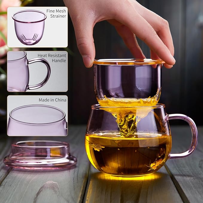 DOPUDO 11oz Pink Glass Tea Cup - Image 3