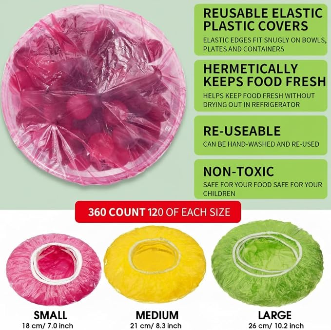 Boao 360 Pieces Reusable Elastic Food Bowl Storage Covers 3 Size Colorful Bowl - Image 3