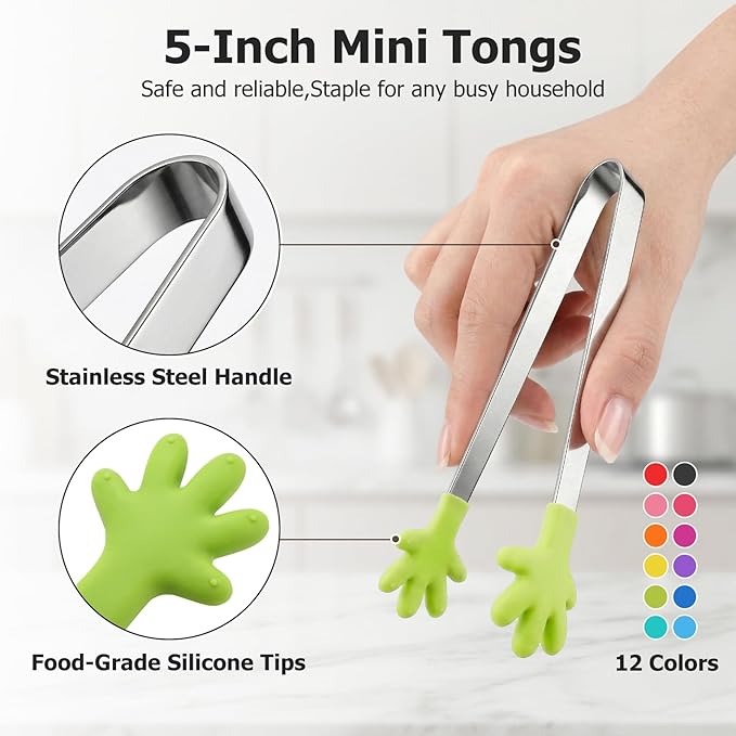 Shindel 12PCS Mini Tongs, 5.1 Inch Silicone Small Tongs - Image 2