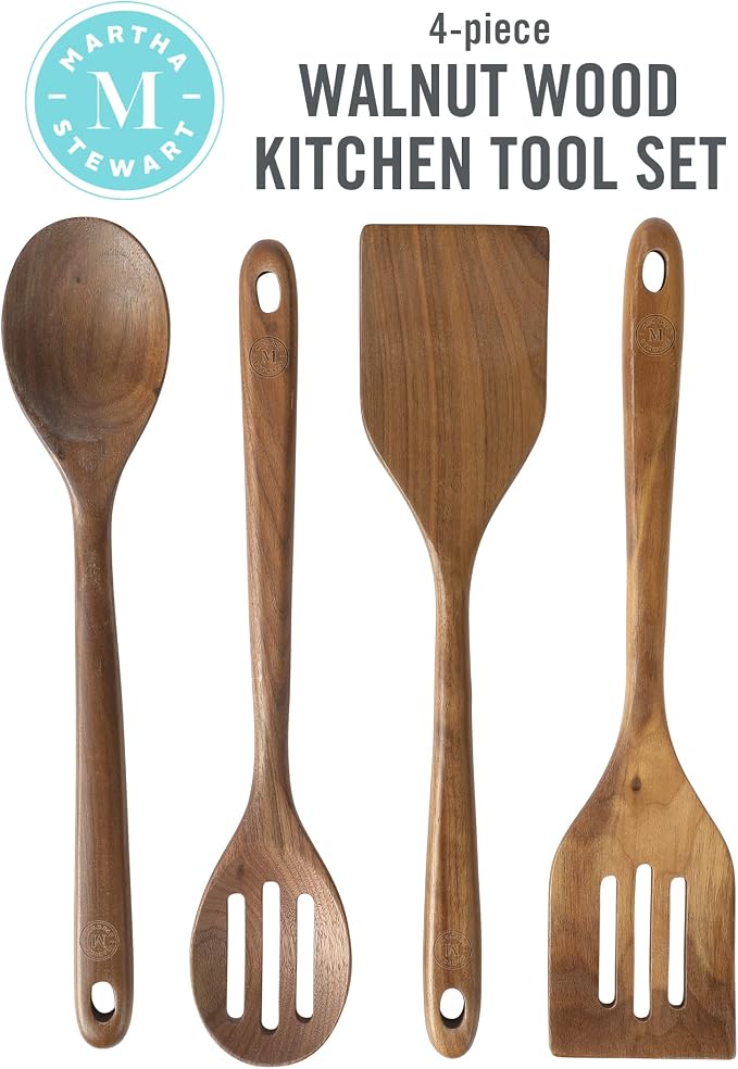 Martha Stewart Bainford 4-Piece Wooden Kitchen Utensil Set, Walnut – Cooking - Image 2
