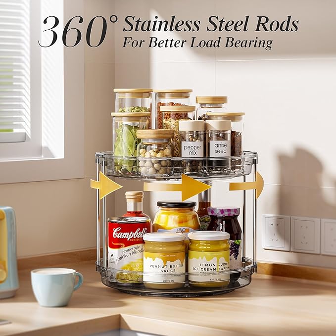 LAMU 2 Tier Lazy Susan Turntable Organizer 10.6'' Rotating Spice Rack - Image 3