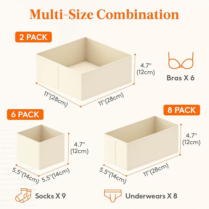 Lifewit 16 Pack Drawer Organizer, Dresser Underwear Drawer Organizer Bins - Image 2