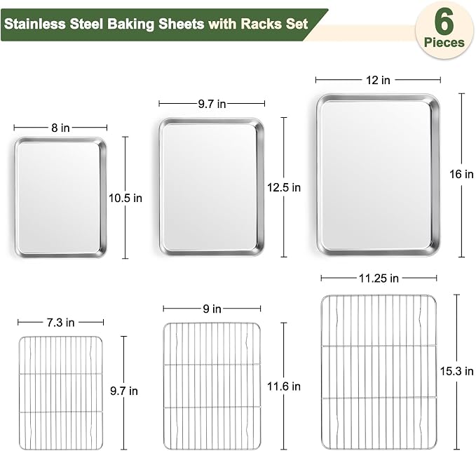 TeamFar Baking Sheet with Rack Set, 16/12.5/10.5 Inch Stainless Steel Cookie - Image 2