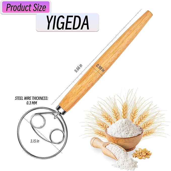 Danish Dough Whisk Stainless Steel Wooden Handle - Image 6