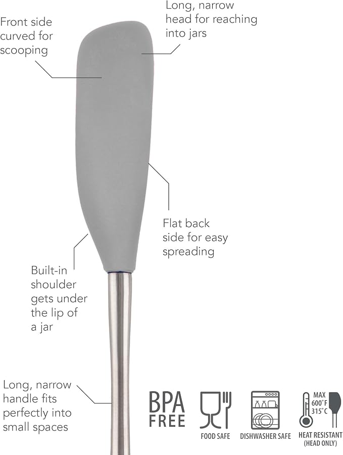Tovolo Jar Spatula Silicone Long Stainless Steel Handle Scraper Spatula Oyster - Image 2