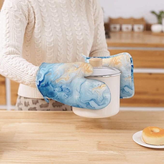 Oven Mitts and Pot Holders Blue Marble Pastel Silicone Kitchen Accessories Set - Image 7