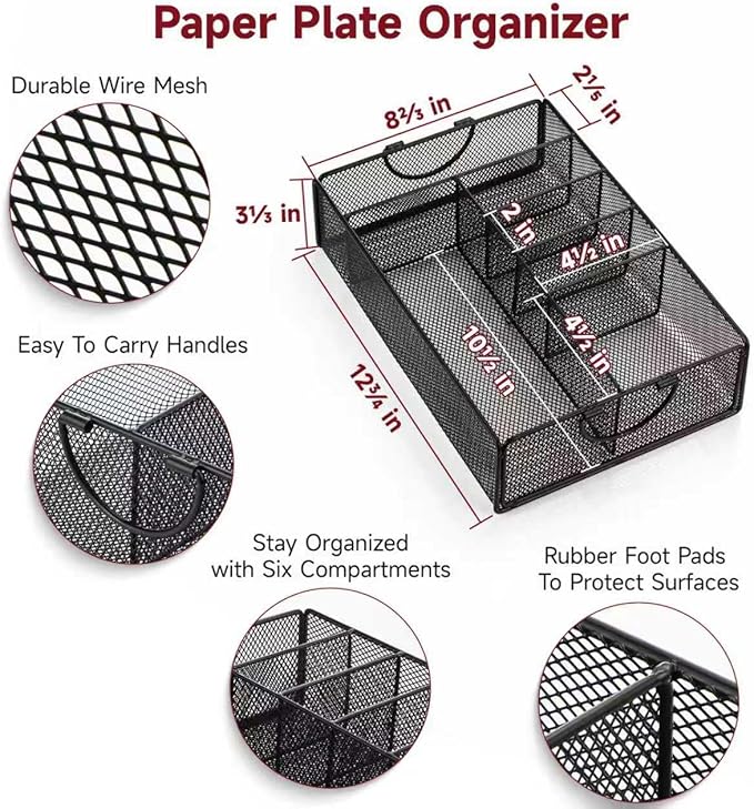 Utensil Caddy with Handle, Metal Paper Plate Holder - Image 7