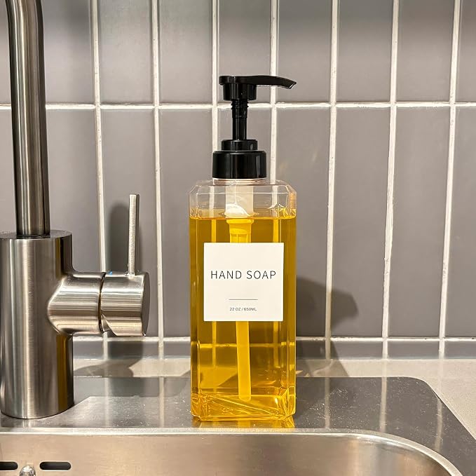 Clear Soap Dispenser with Waterproof Labels, Thickened Plastic Hand Soap - Image 4