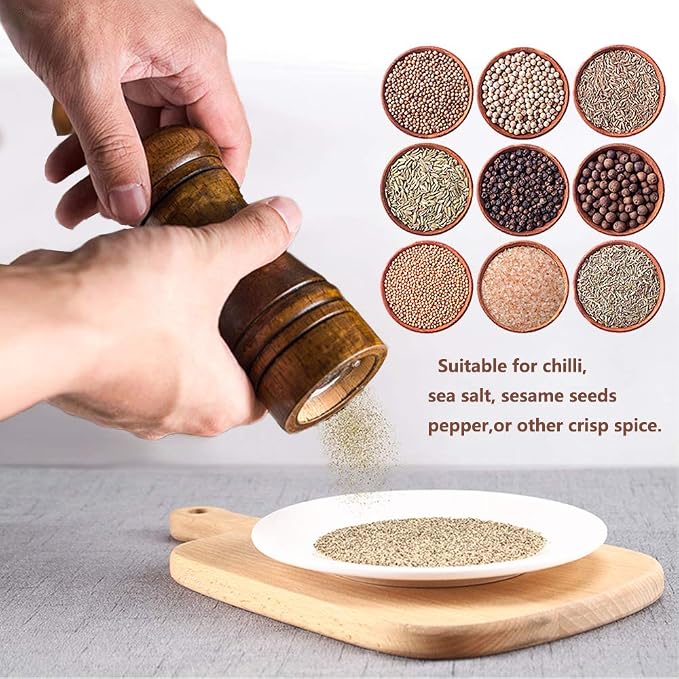 Salt and Pepper Grinders Set, Ouktor Manual Wooden Salt and Pepper Mills Shakers - Image 7