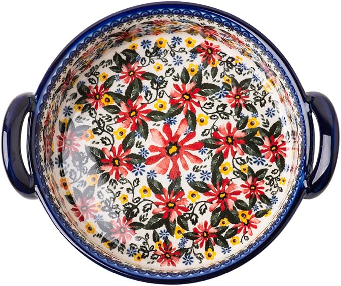 Red Daisy Flower Vintage Style Ceramic Bakeware Casserole Dish Baking Pan - Image 3