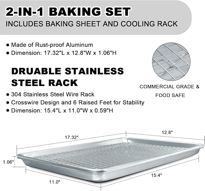 Half Sheet Pans with Rack Set, 18 Inch Commercial Quality Baking Sheet Pan Set - Image 2