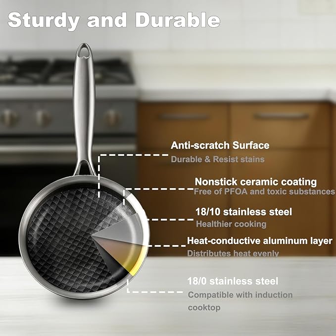 DELARLO 10 inch Tri-Ply Stainless Steel Frying Pan - Image 2