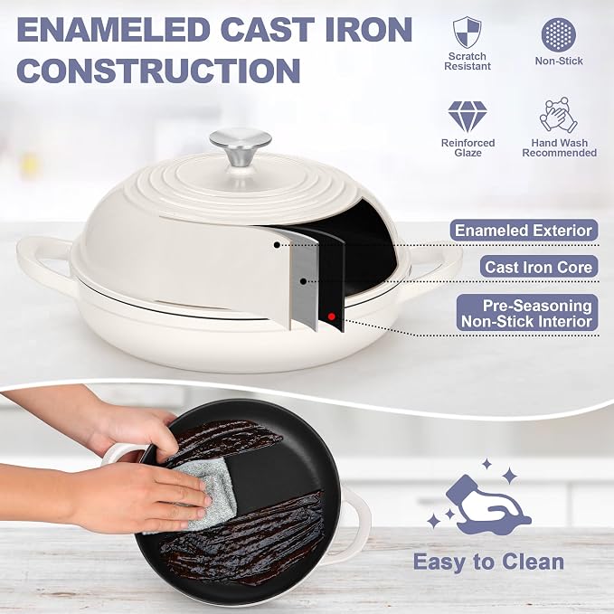 TeamFar Cast Iron Bread Dutch Oven, 6 Qt Enameled Dutch Oven Pot - Image 4
