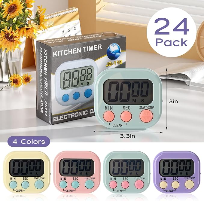 Weewooday 24 Pcs Digital Kitchen Timer Magnetic Timer Bulk On/Off Switch Minute - Image 2