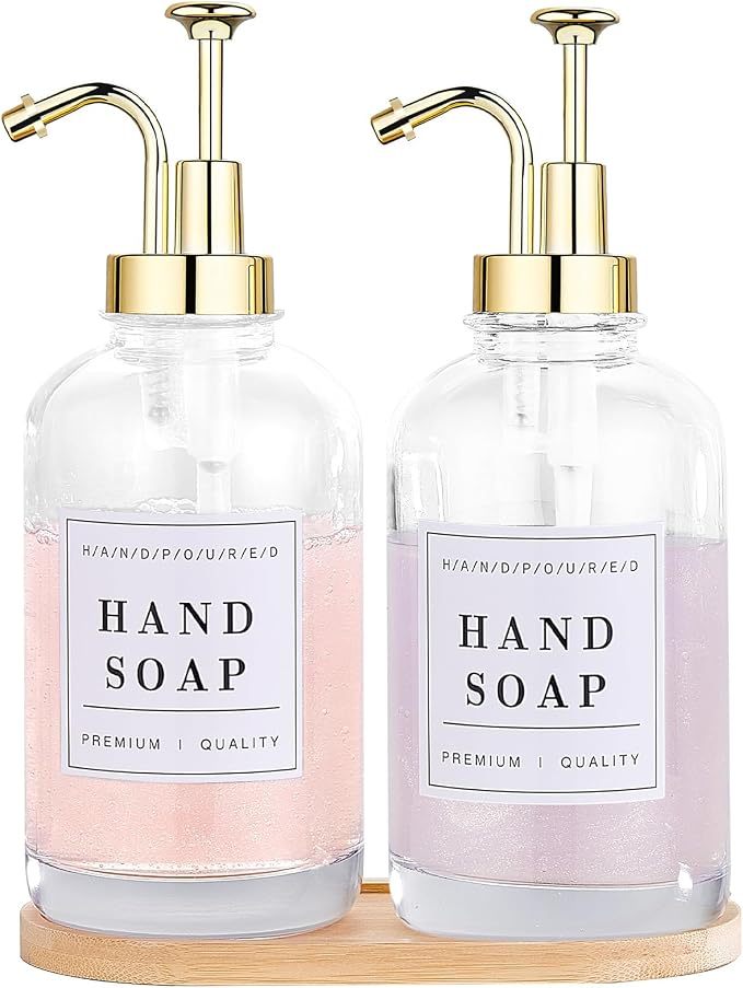Glass Soap Dispenser with Pump, Countertop Soap and Lotion Dispenser Set of 2 by POLLOCKDirect