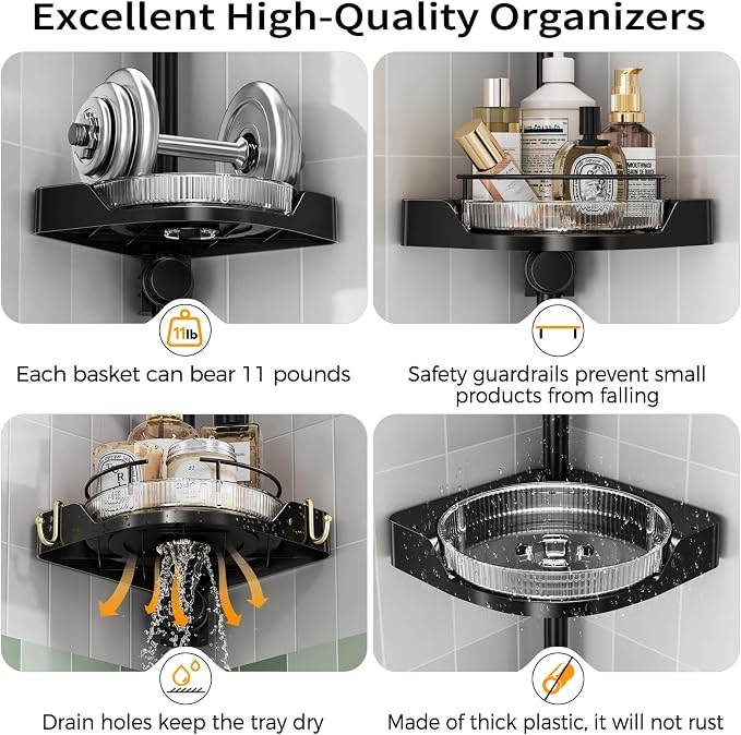 shuang qing 360° Rotating Corner Shower Caddy Tension Pole Organizer - Image 5
