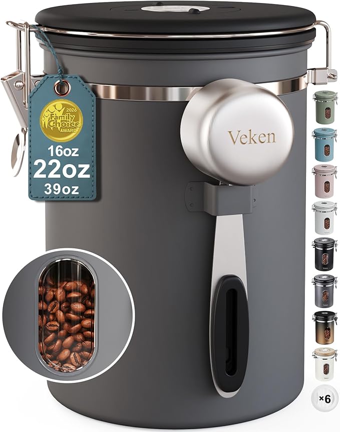 Veken Coffee Canister with Window, Airtight Stainless Steel Kitchen Food by Veken