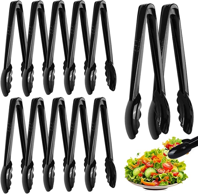 Mwellewm 12 Pc Serving Tongs 9 Inch Bulk Reusable or Disposable Plastic Tongs by Mwellewm