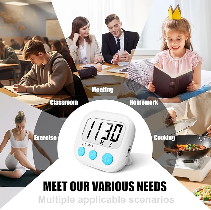 2 Pack Digital Kitchen Timer for Cooking Big Digits Loud Alarm Magnetic Backing - Image 5