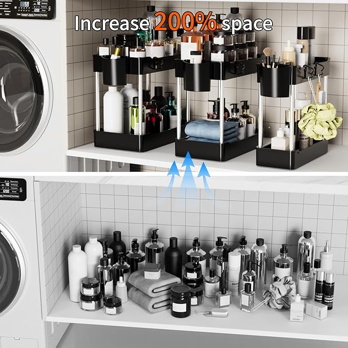 3 Pack Under Sink Organizers and Storage, 2 Tier Bathroom Cabinet Organizer - Image 5