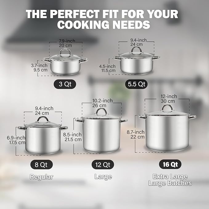 Cook N Home 5.5-Quart Sauce Pot Stainless Steel Stockpot - Image 2