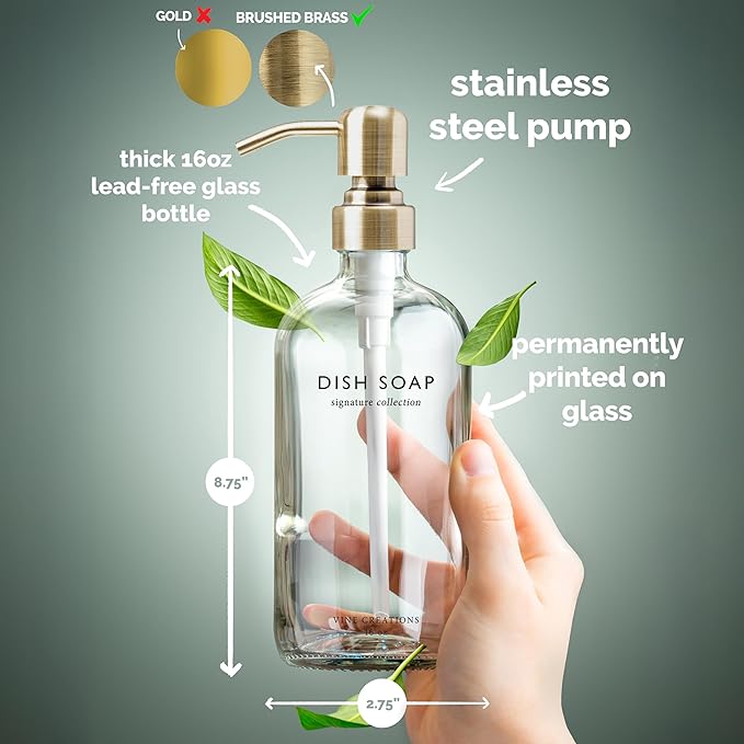 Vine Creations Clear Glass Soap Dispenser Set, Dish Soap and Hand Soap - Image 5