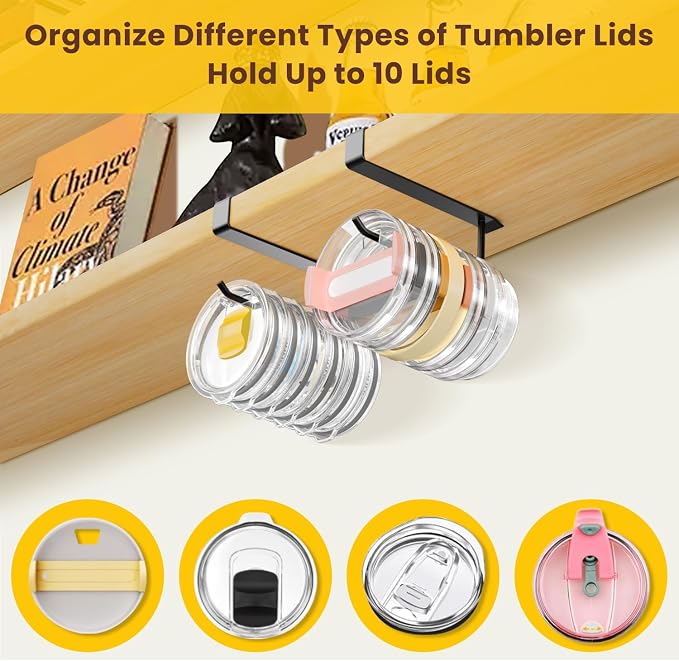 2 Pack Tumbler Lid Organizer, Under Cabinet Cup Lid Holder - Image 5