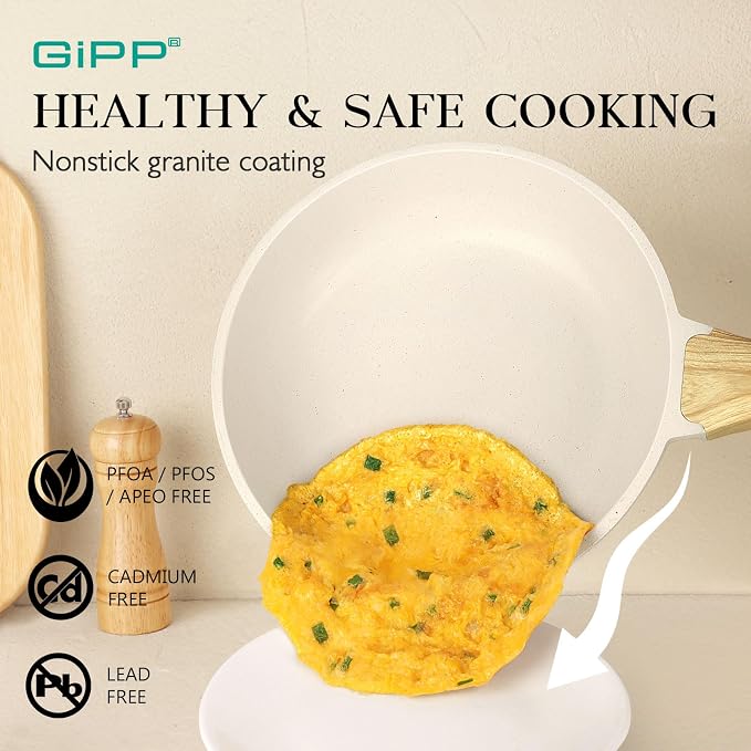 GiPP 21Psc Pots and Pans Set Non Stick White Granite Kitchen Cookware Sets - Image 3