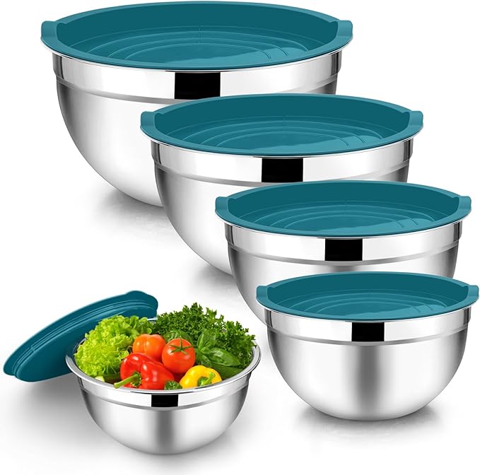 TeamFar Mixing Bowl Set of 5, Stainless Steel 4.5/3/1.5/1/0.7 QT Metal Nesting by TeamFar