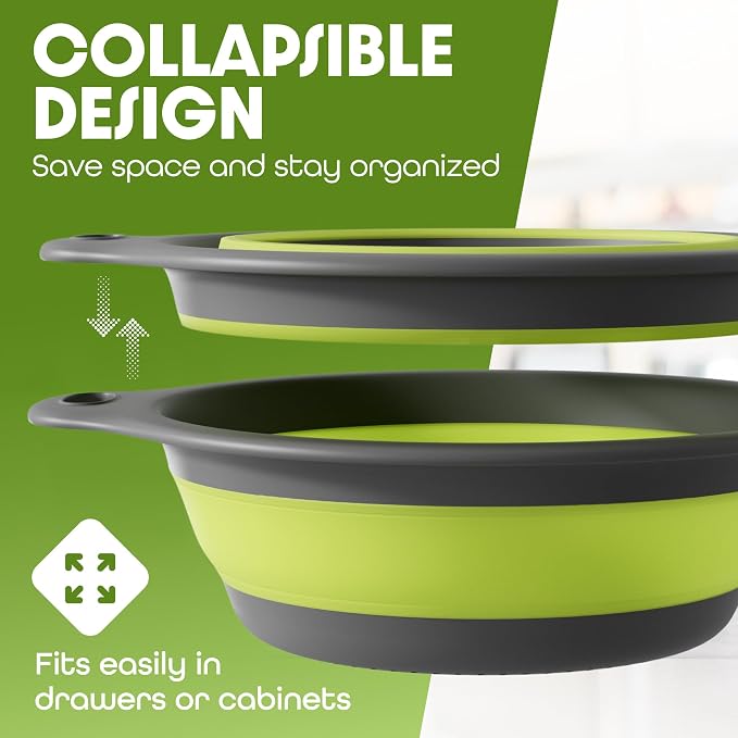 Gevoli Large Collapsible Colander - 5Qt Side Drain Food Strainer - Image 2