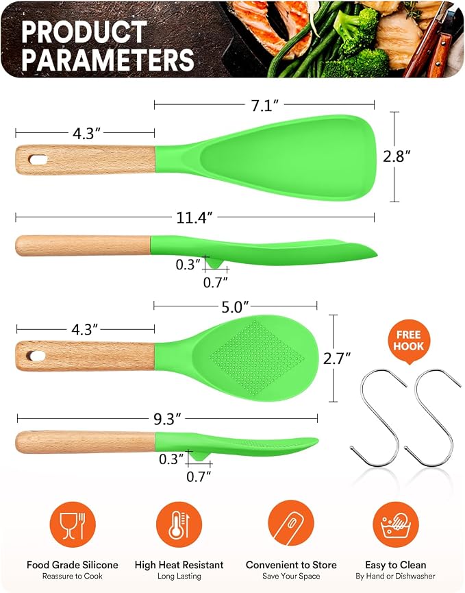 Cooking Spoon and Rice Scooper for Nonstick Cookwares, Wood Handle Spoon for - Image 2