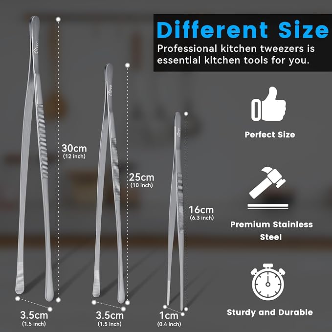 HOTEC Kitchen Tweezers Tongs Stainless Steel Professional Chef Tweezers - Image 3