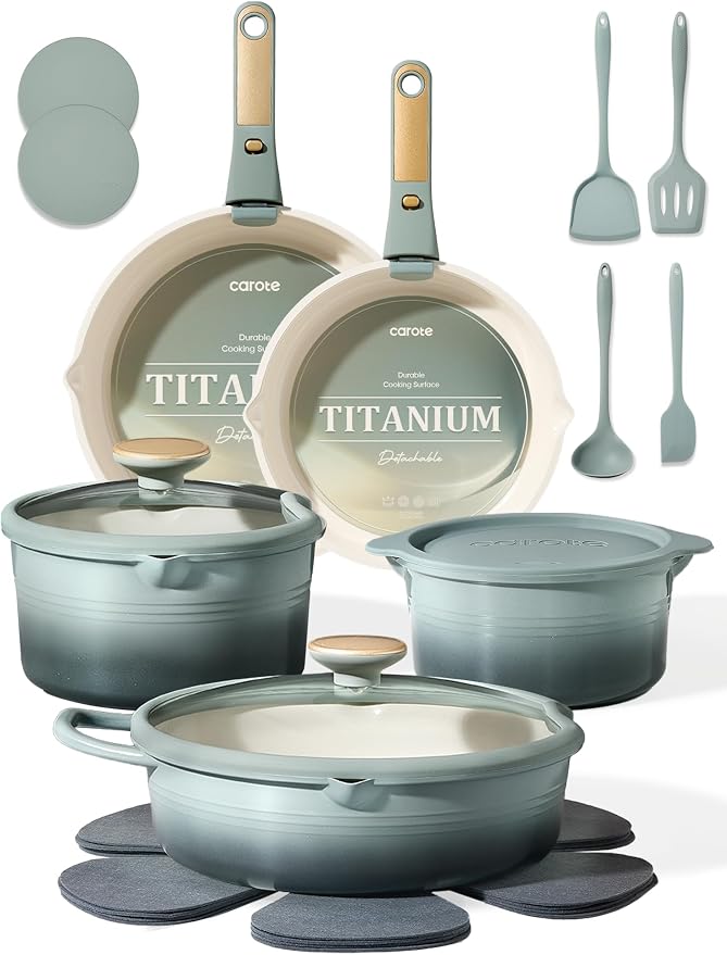 CAROTE 20Pcs Titanium Cookware Set, Pots and Pans Set Non Stick, Kitchen by CAROTE