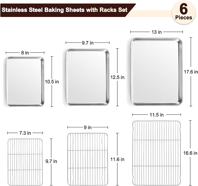 TeamFar Baking Sheet with Rack Set, 17.6/12.5/10.5 Inch Stainless Steel Cookie - Image 2