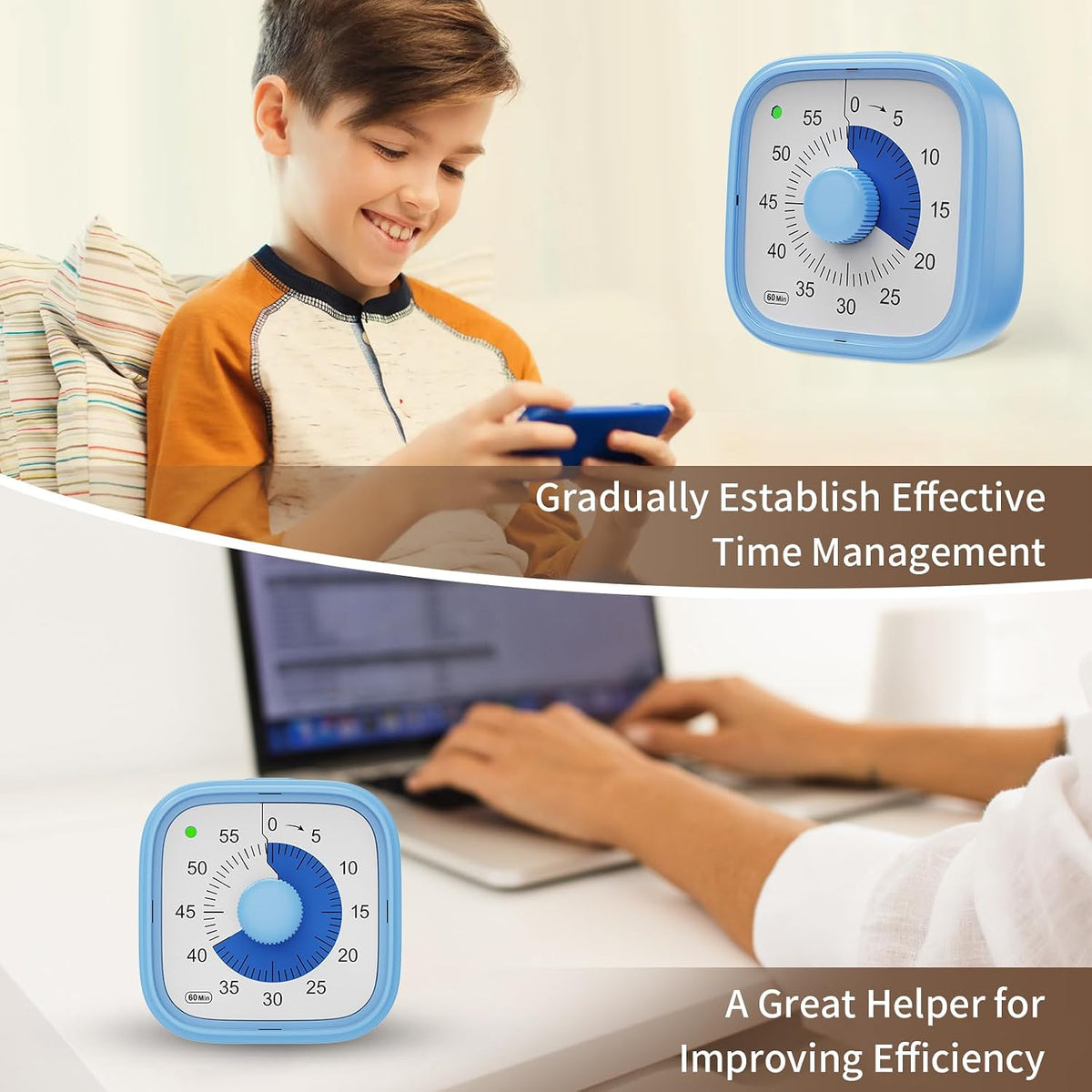 Visual Timer, Pomodoro Timers for Kids Adults, 60-Minute Countdown