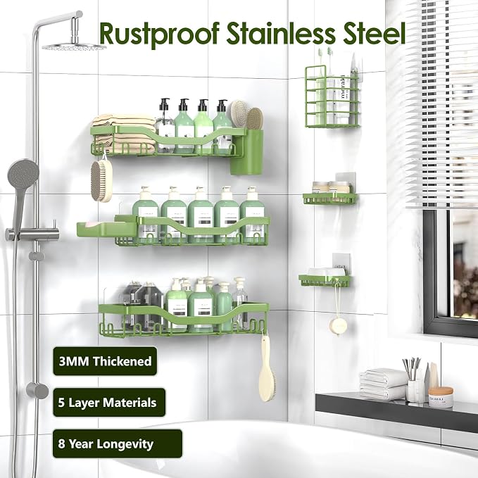 NESOMI Shower Caddy Adhesive Shower Organizer 8-Pack, Rustproof Stainless Steel - Image 5