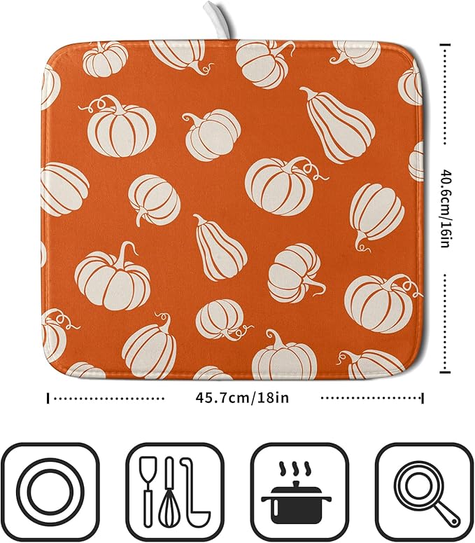 Fall Dish Drying Mat for Kitchen Counter Autumn White Pumpkins Festival - Image 2