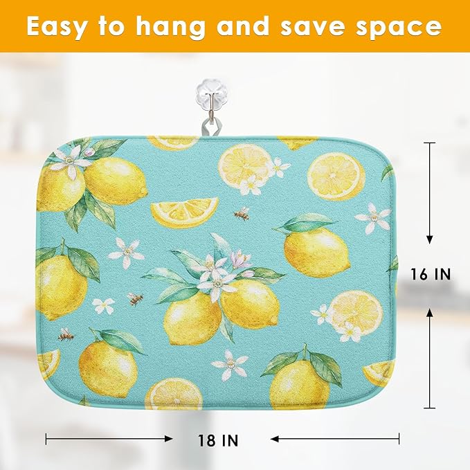 Sanwarm Absorbent Dish Drying Mat, Watercolor Lemons Yellow Fruit Lime - Image 2