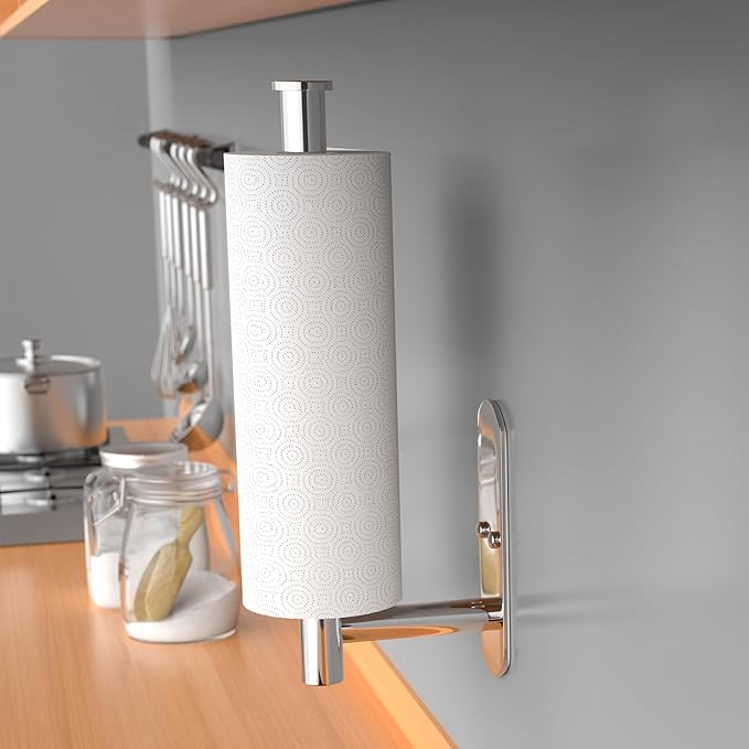 VAEHOLD Self Adhesive Paper Towel Holder Under Cabinet Mount, Wall Mounted - Image 5