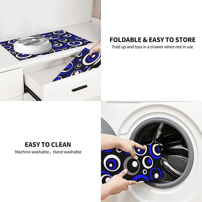 Blue Black White Geometric Circle Dish Drying Mat - Image 7
