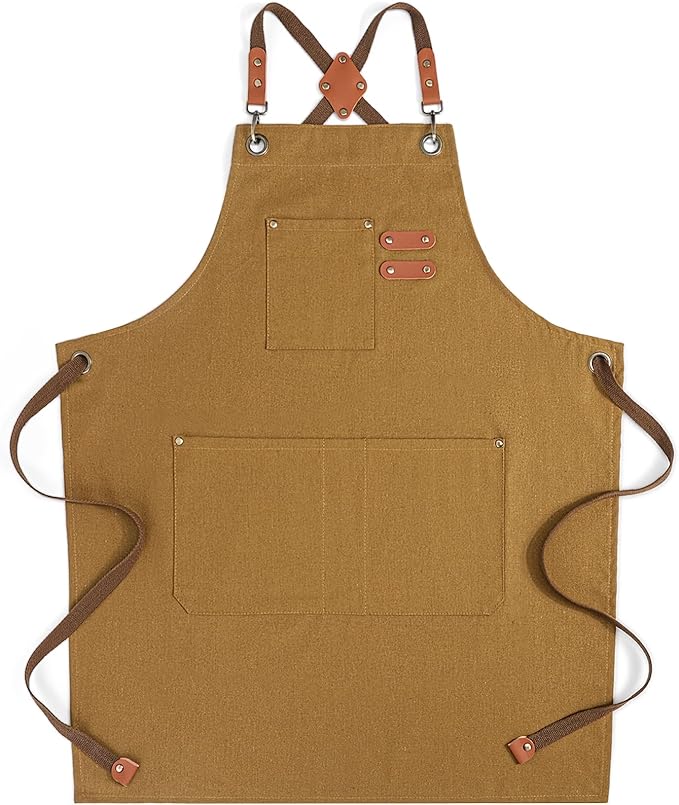 Chef Aprons for Men Women with Large Pockets, Cotton Canvas Water Repellent by Cardkiss