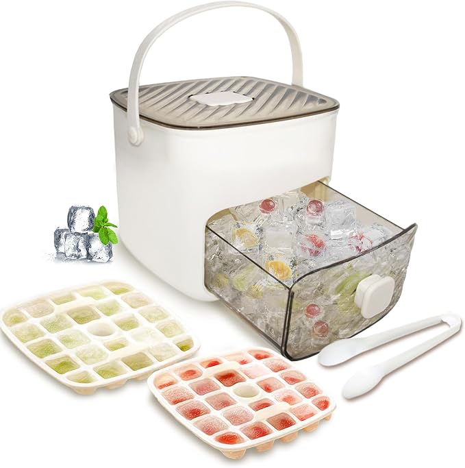 Ice Cube Tray for freezer with 2 Trays and Ice Storage Bin Tweezers, 48 Grid by MIWOGA