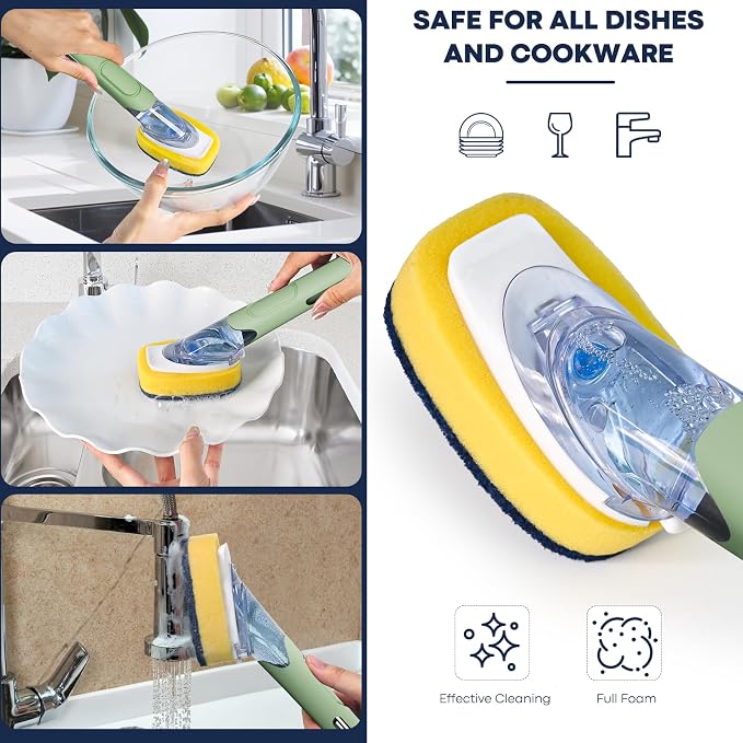 Dish Brush with Soap Dispenser Storage Set with 2 PCS Sponge Refills & Holder - Image 6