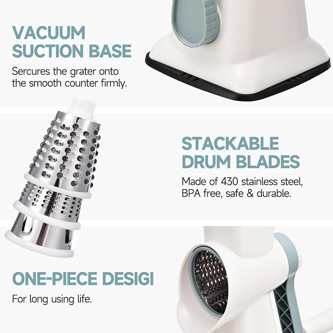 Rotary Cheese Grater with Handle Kitchen Shredder Slicer Grater Slicer Ice - Image 6