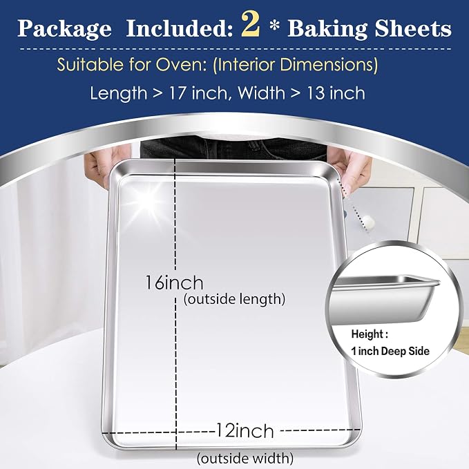 P&P CHEF 16 Inch Baking Cookie Sheet, Oven Pan Tray Stainless Steel Sheet Pan - Image 2