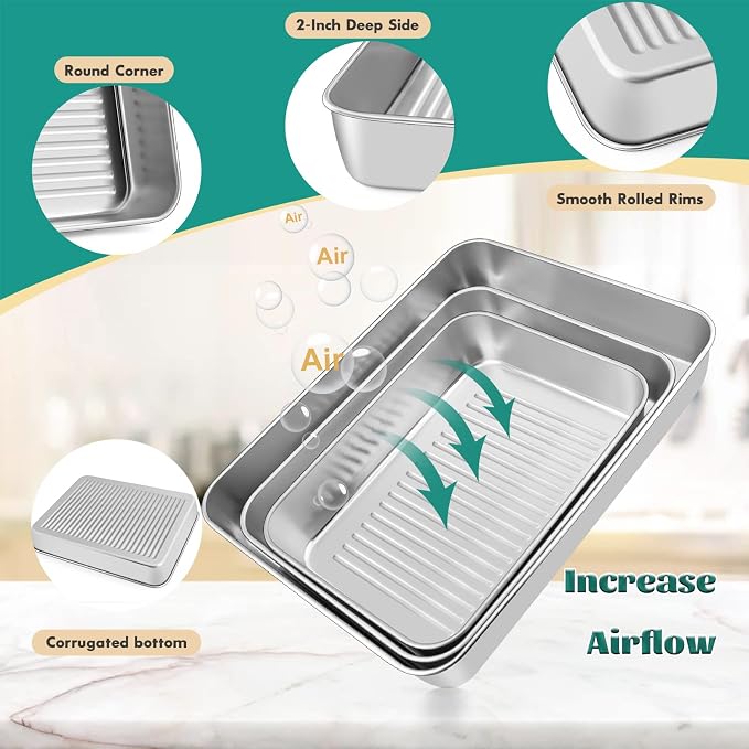 Baking Pans Set of 3, E-far Stainless Steel Sheet Cake Pan - Image 3
