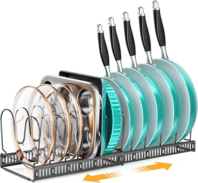 MUDEELA Expandable Pots and Pans Organizer Rack under Cabinet, Pots Lid by MUDEELA