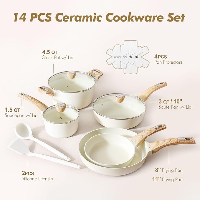 SENSARTE Ceramic Cookware Sets, Pots and Pans Set Non stick, Granite Induction - Image 3