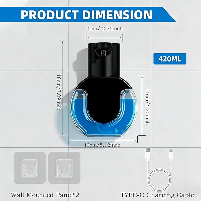 2Pack Automatic Soap Dispenser Touchless, Rechargeable Liquid Soap Dispenser - Image 2